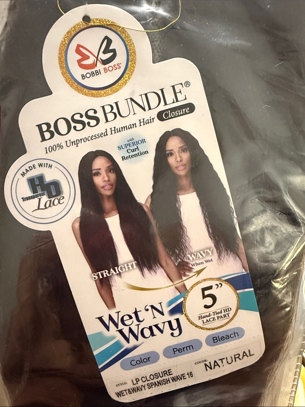 Boss Bundle Wet 'N Wavy 5" Closure - Natural